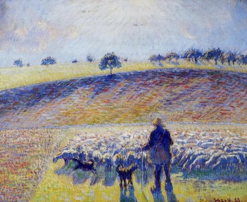 Sheep Shepherd Painting - shepherd and sheep 1888 Camille Pissarro